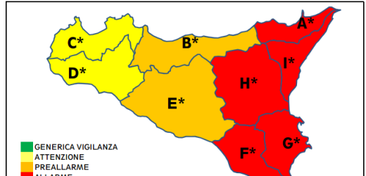 Giovedì allerta meteo, per la Protezione Civile è “criticità rossa” e in provincia di Siracusa chiudono molte scuole