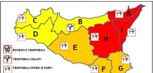 Meteo, “Allarme Rosso” della P. C. in gran parte della Sicilia orientale, previste forti piogge e vento, si invita alla prudenza