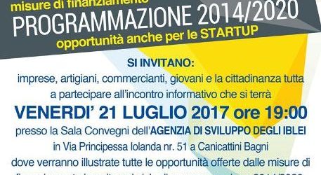 I settori e i finanziamenti della Programmazione 2014-2020 per le imprese e per le startup  illustrate venerdì 21 a Canicattini